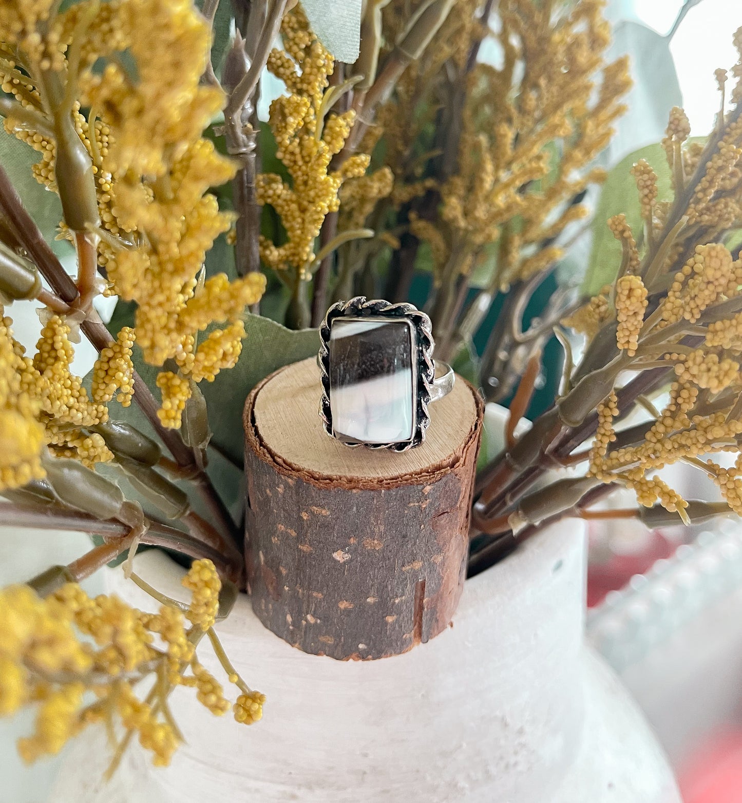 Blue Gemstone Adjustable Sterling Silver Plated Ring