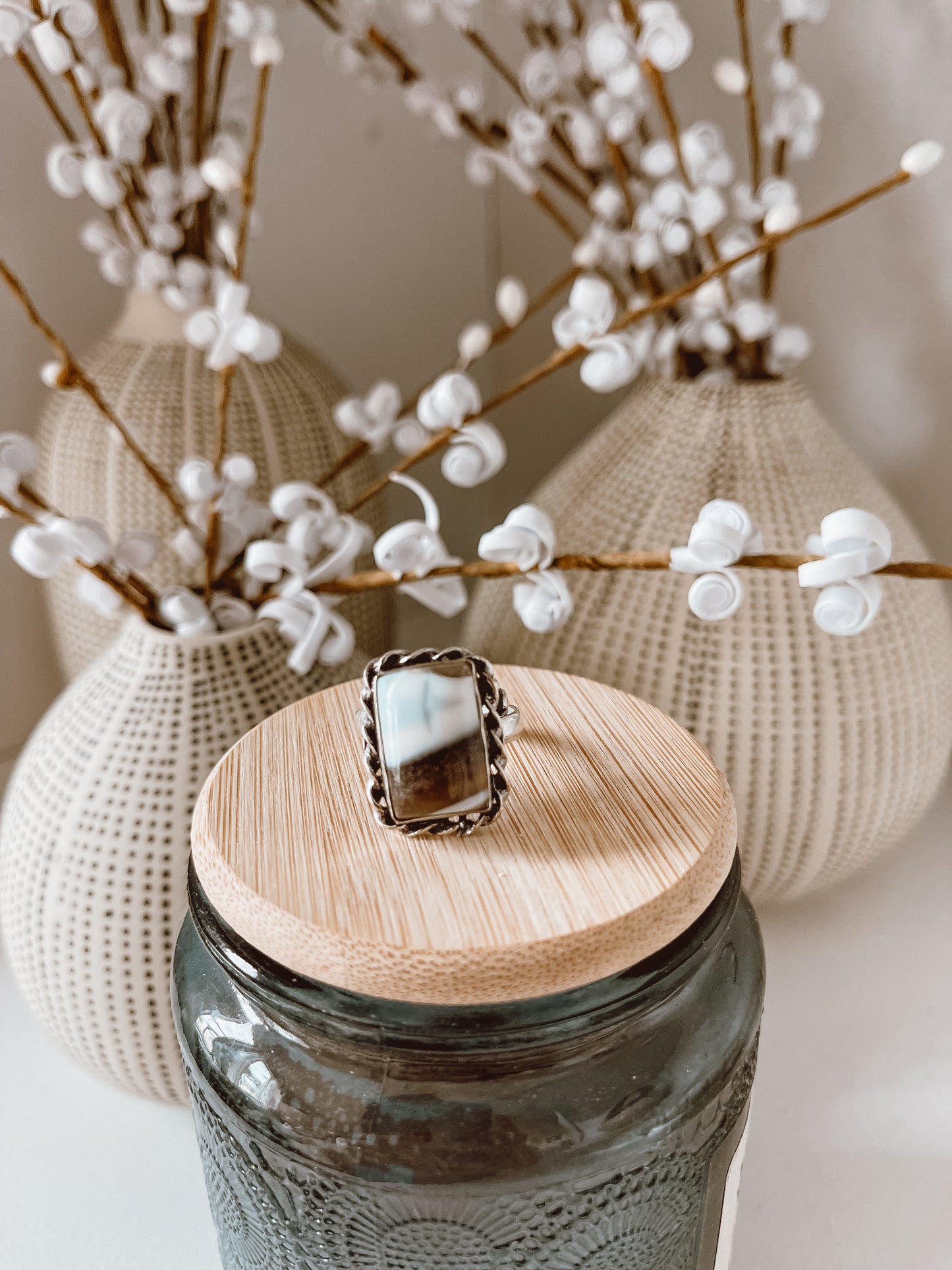 Blue Gemstone Adjustable Sterling Silver Plated Ring