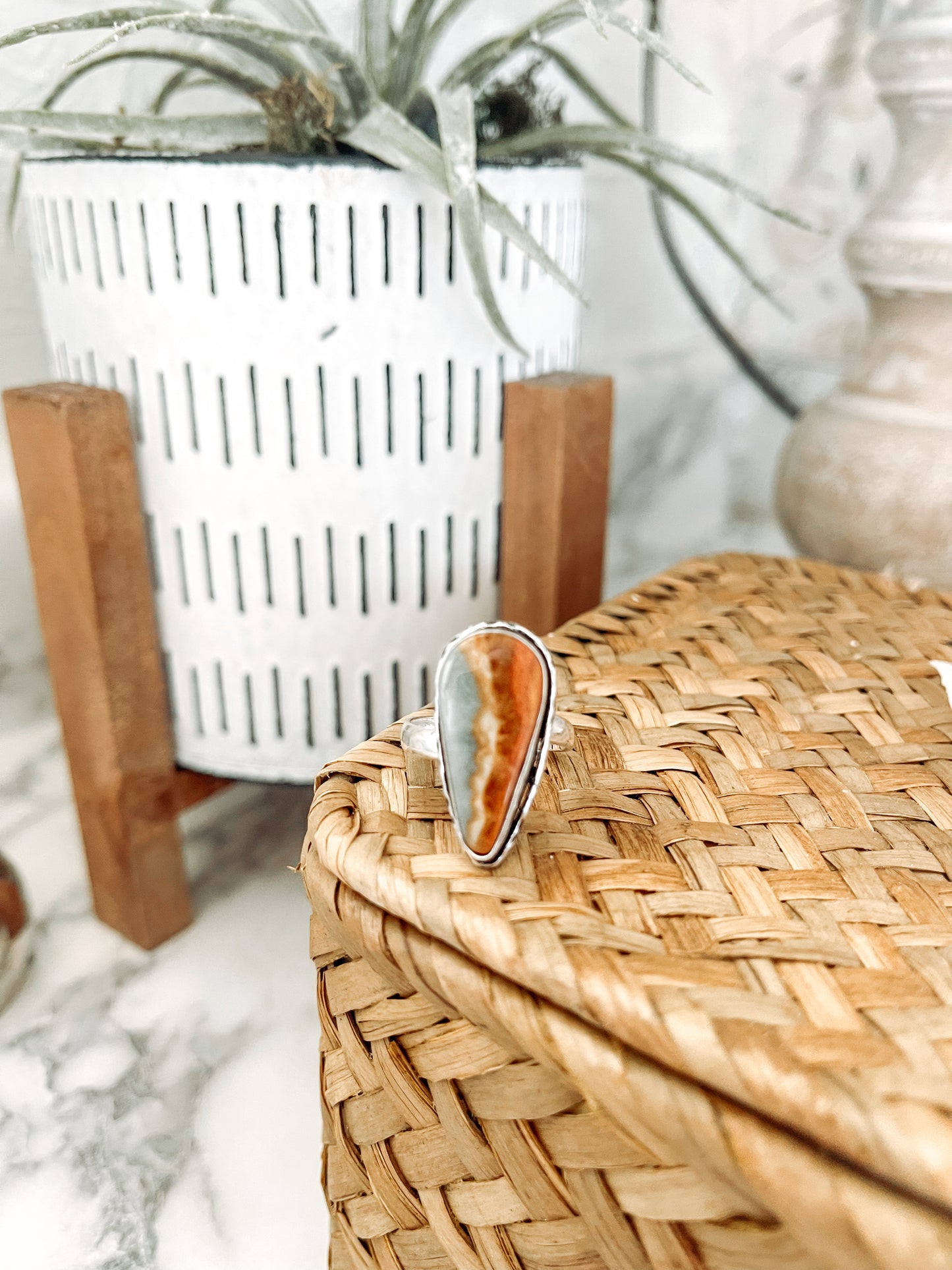 Adjustable Sterling Silver Plated Gemstone Ring