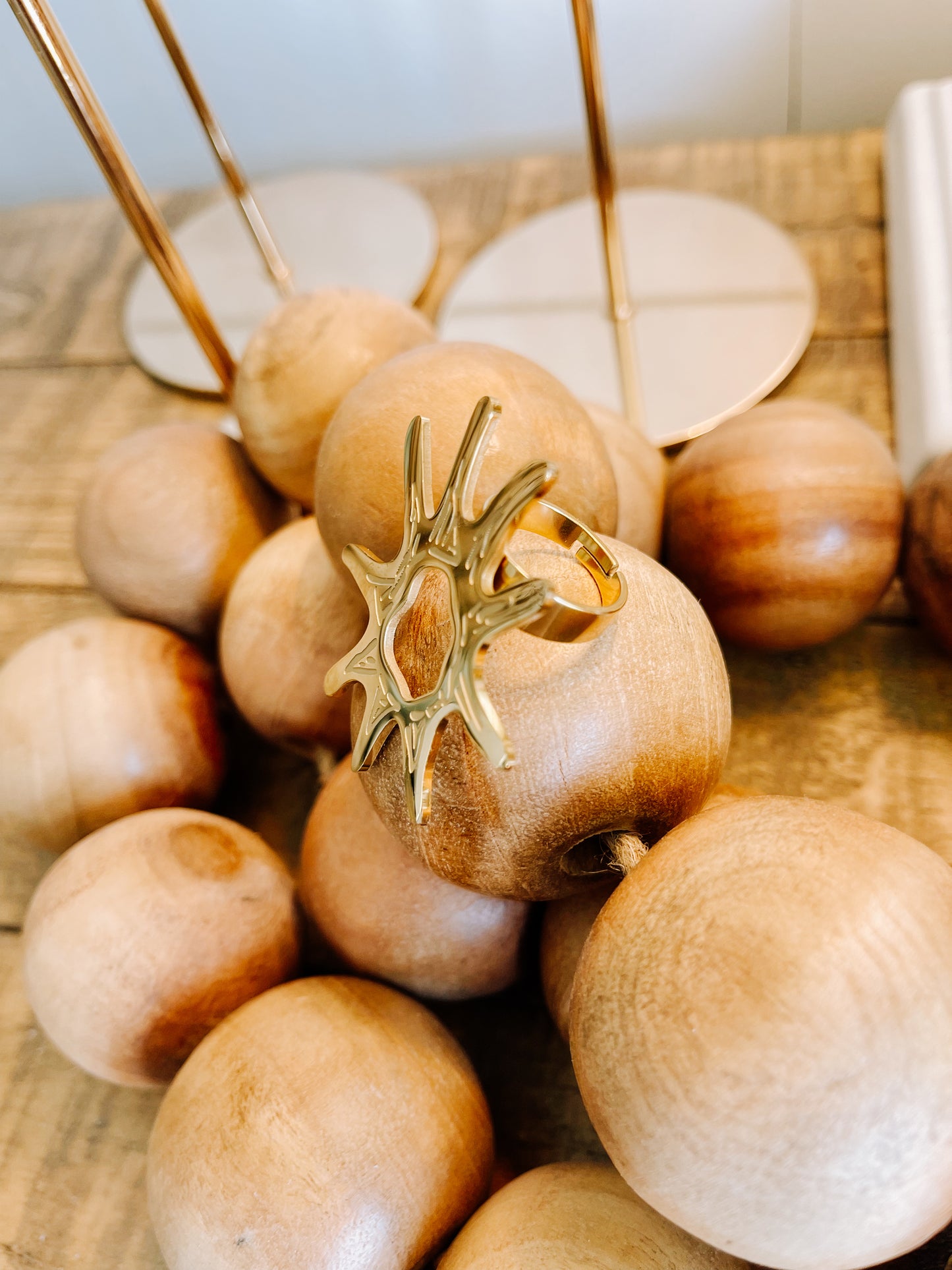 Sunburst Statement Ring - Gold Stainless Steel - Adjustable