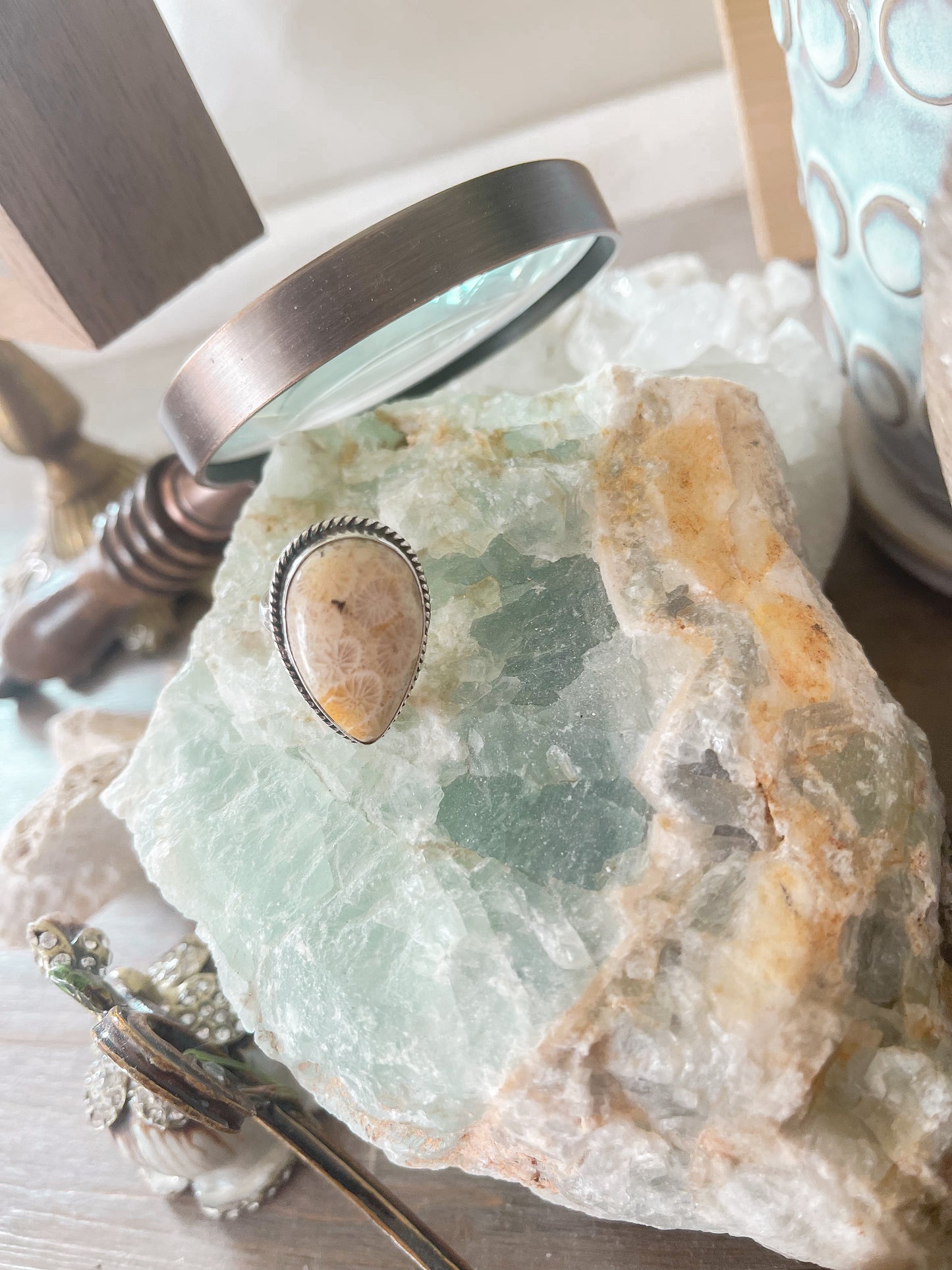 Coral Fossil Sterling Silver Ring