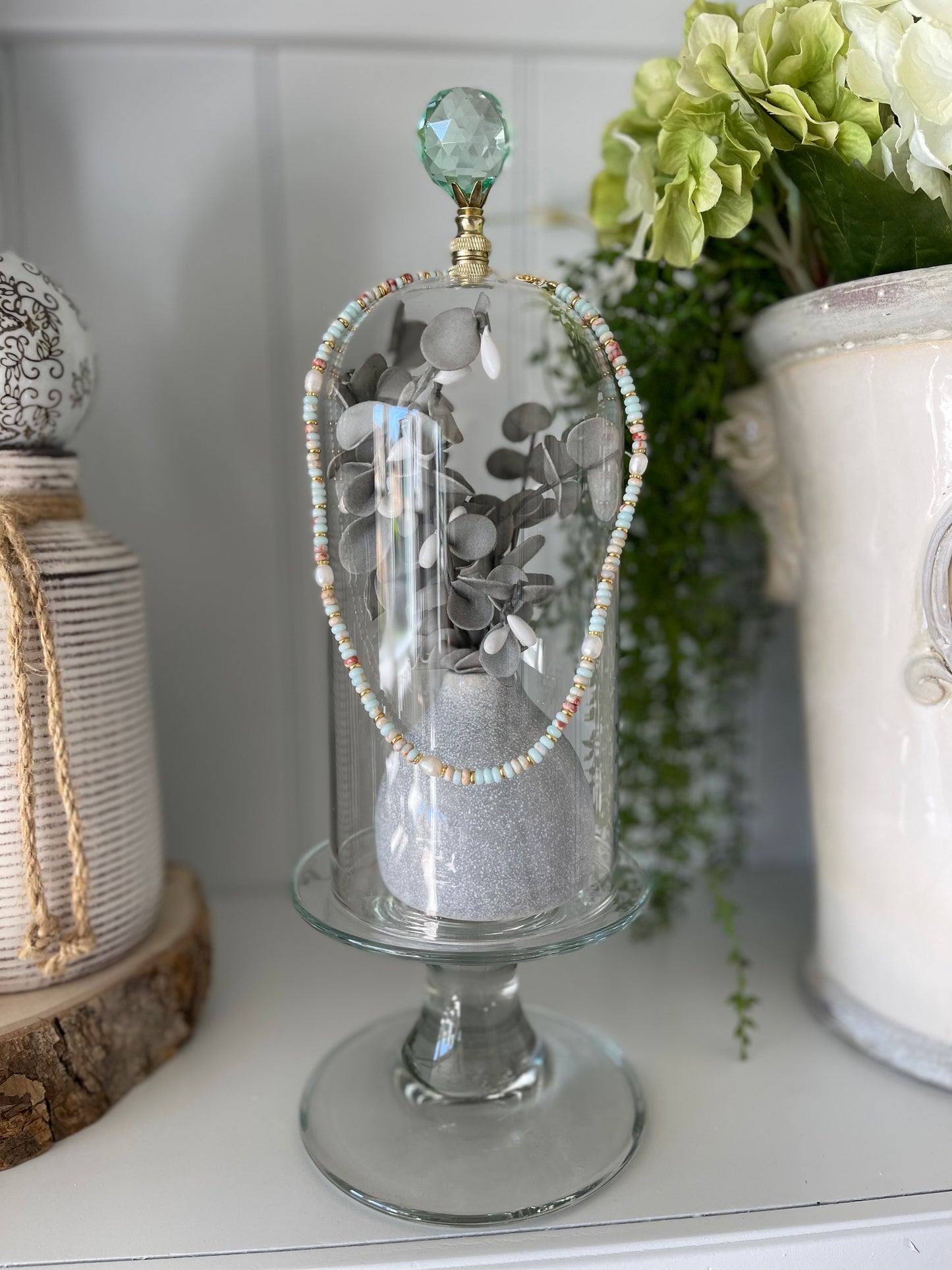 Pearl and Turquoise Stone Necklace with an accent of Gold