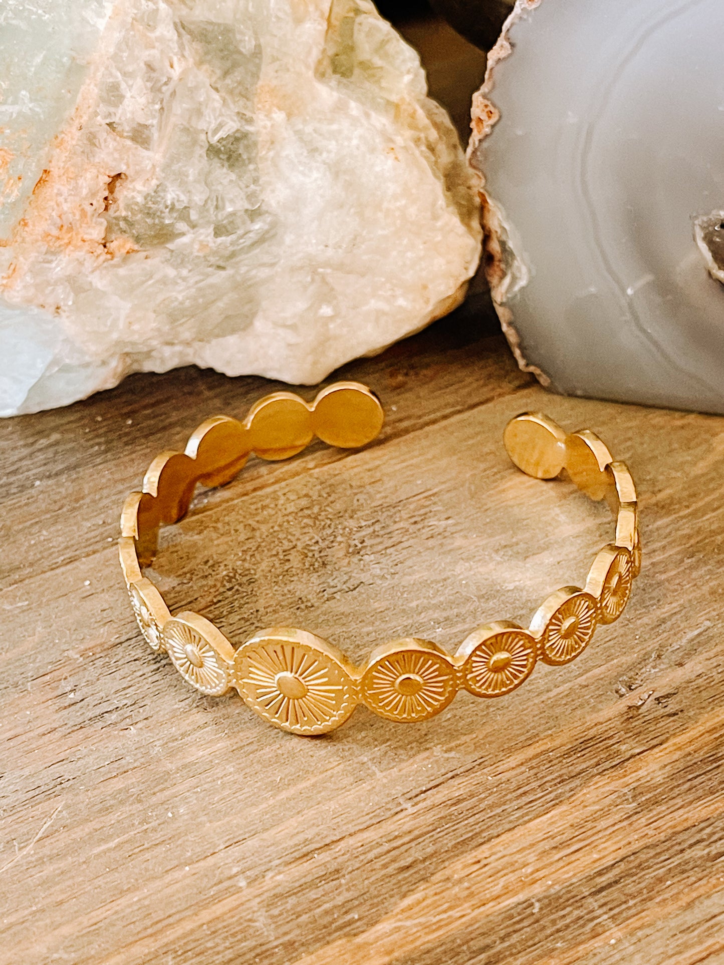 Round Sunburst Stainless Steel Bangle