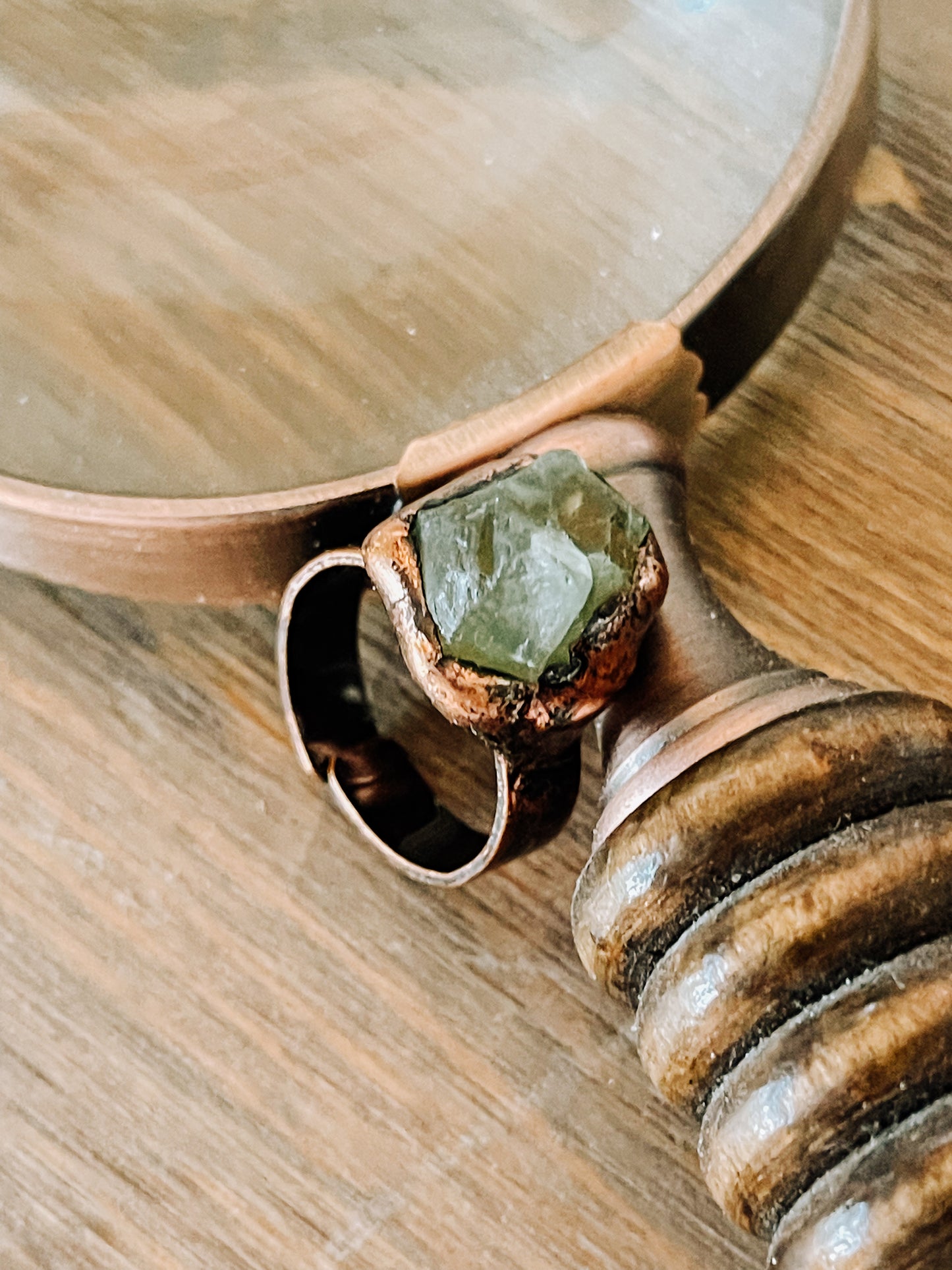 Fluorite Stone Bronze Adjustable Ring
