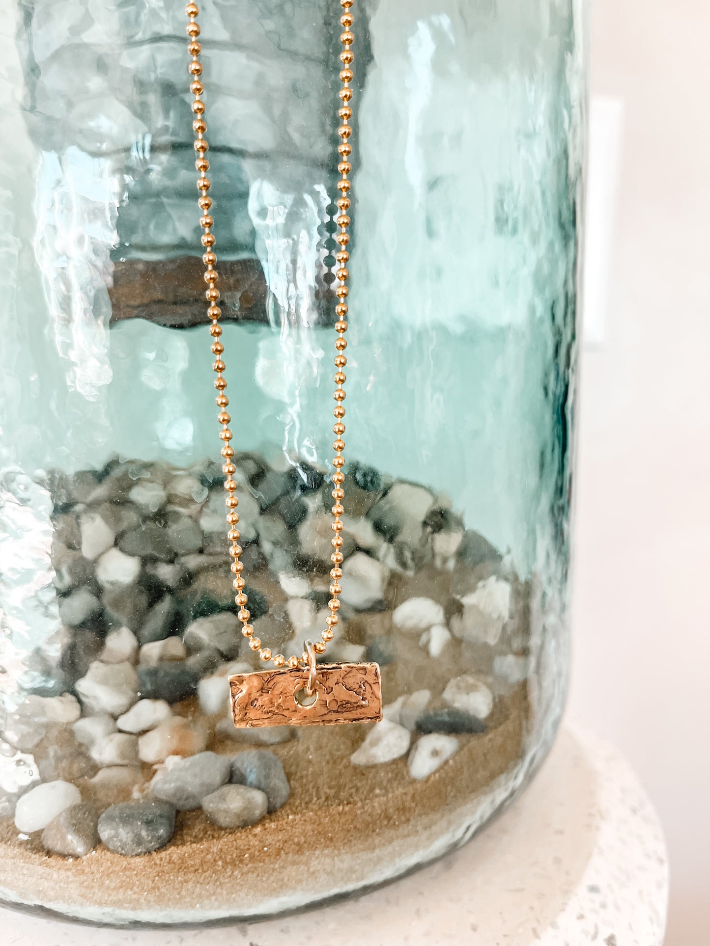 Bronze rectangle - Stainless Steel 18K Gold Plated Ball Chain Necklace