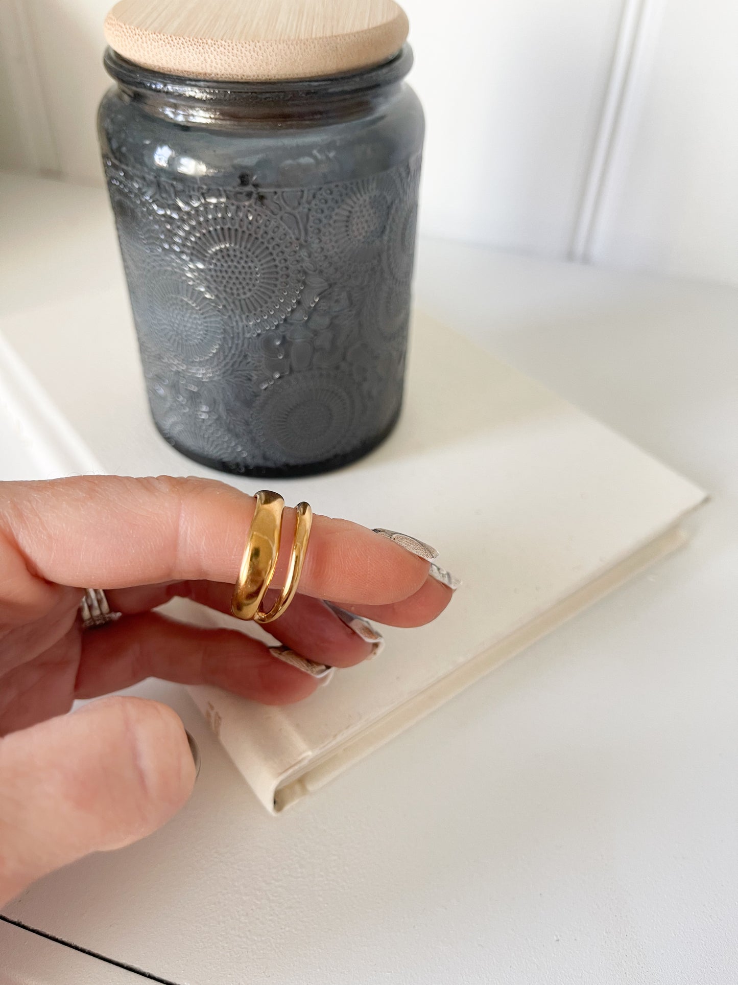 Mercedes Double Band Stainless Steel Gold Ring