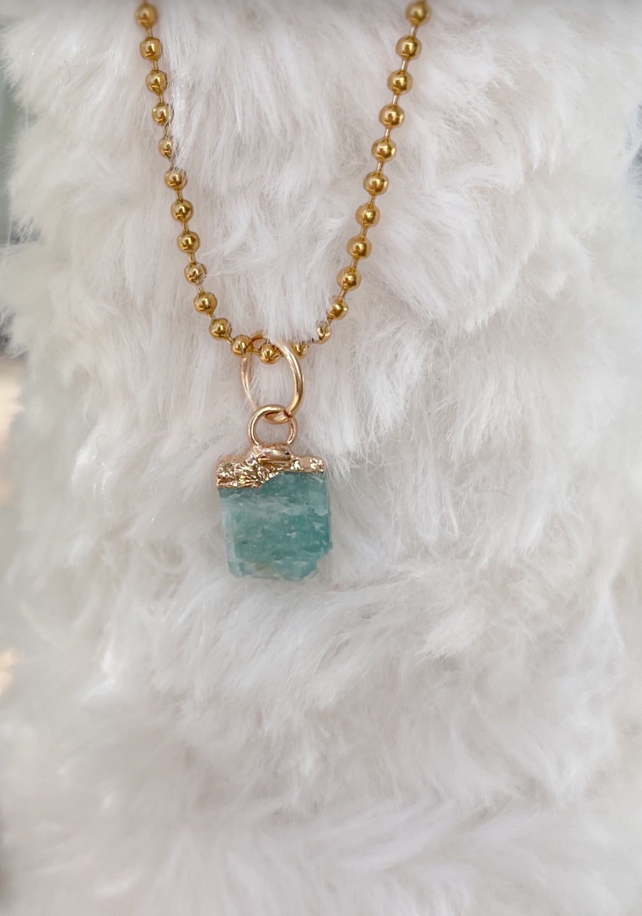 18K Gold Plated Stainless Steel Ball Chain Necklace with Natural Stone Amazonite Pendant