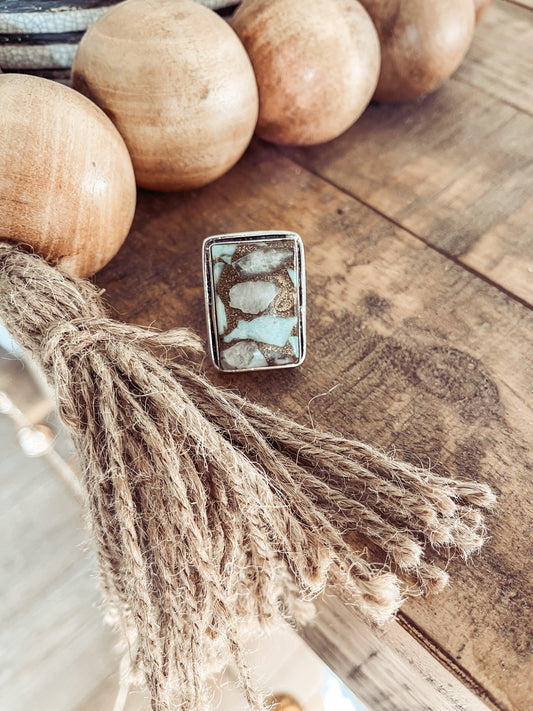 Copper Larmimar Rectangle Sterling Silver Ring