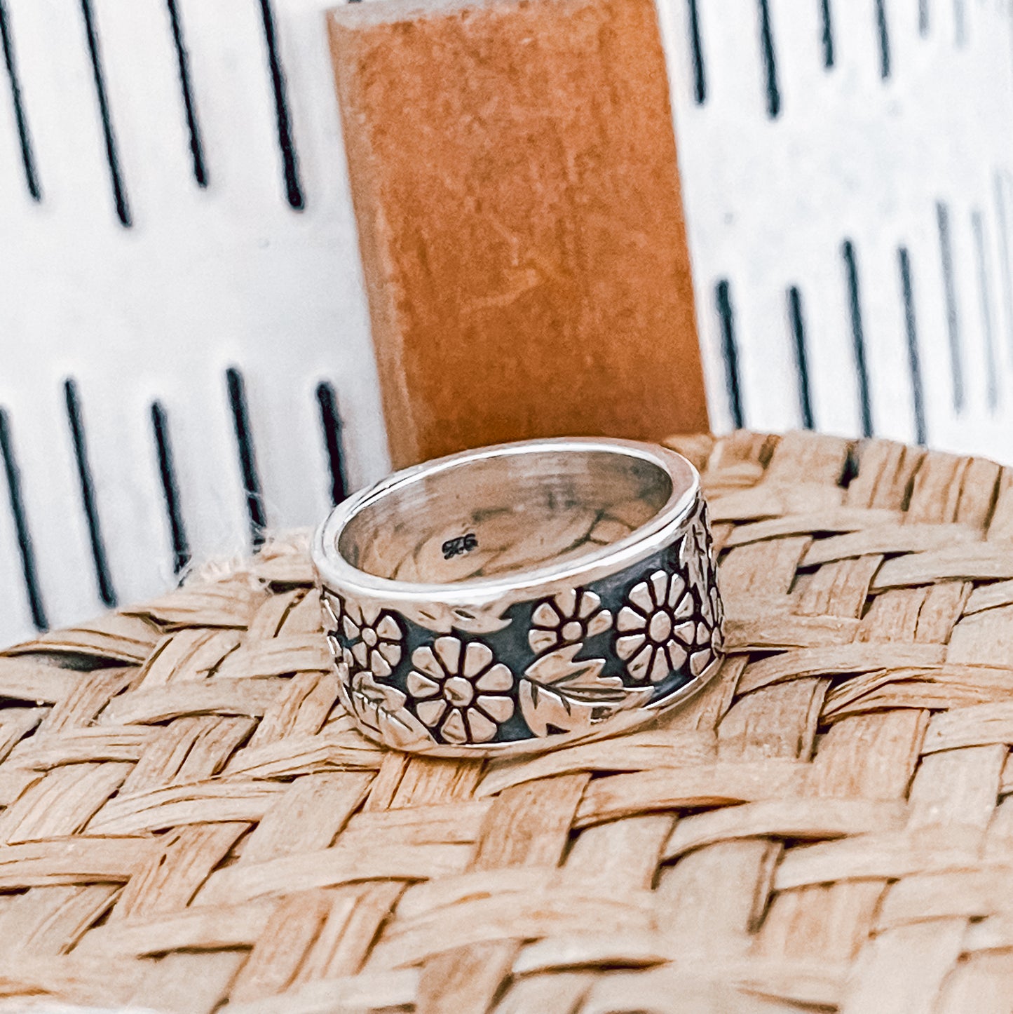 Sterling Silver Floral Wide Band
