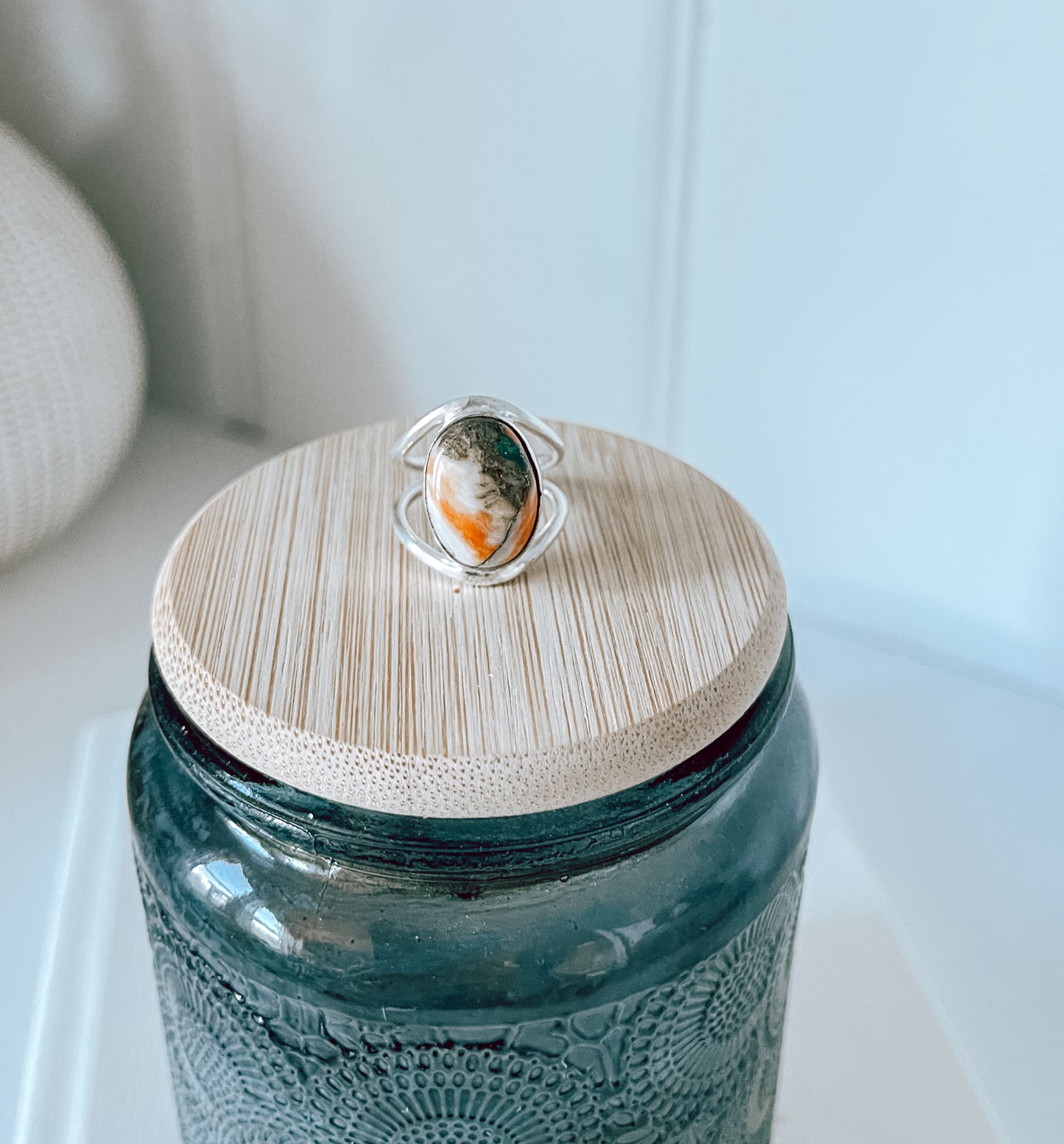 Oyster Copper Turquoise Pinky Sterling Silver Ring