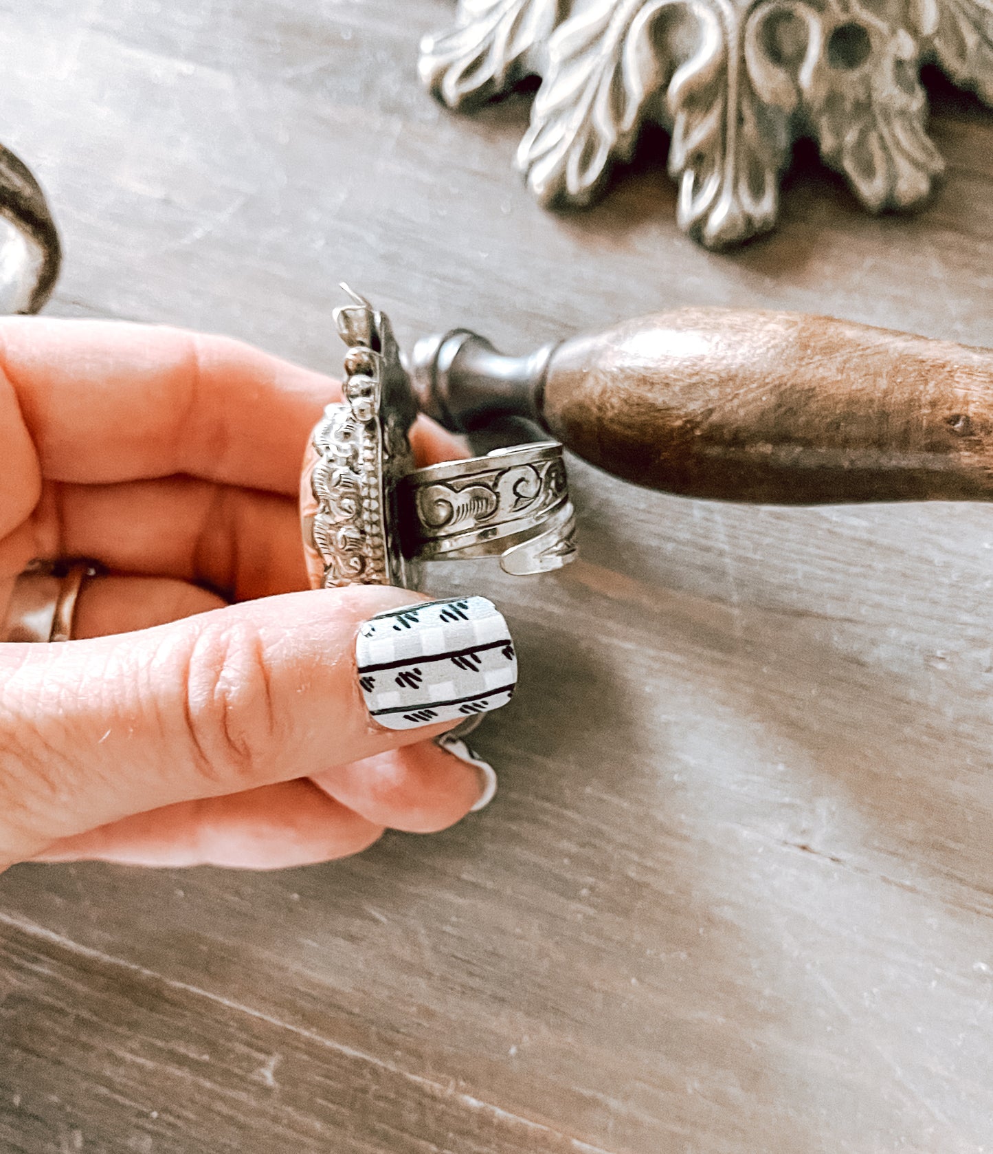 Agatized Coral German Silver RIng - adjustable in size