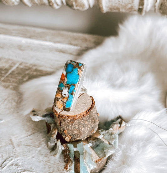 Spiny Oyster Turquoise Sterling Silver Ring