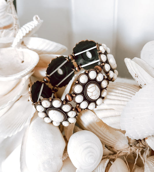 Copper White Turquoise beaded stretch bracelet