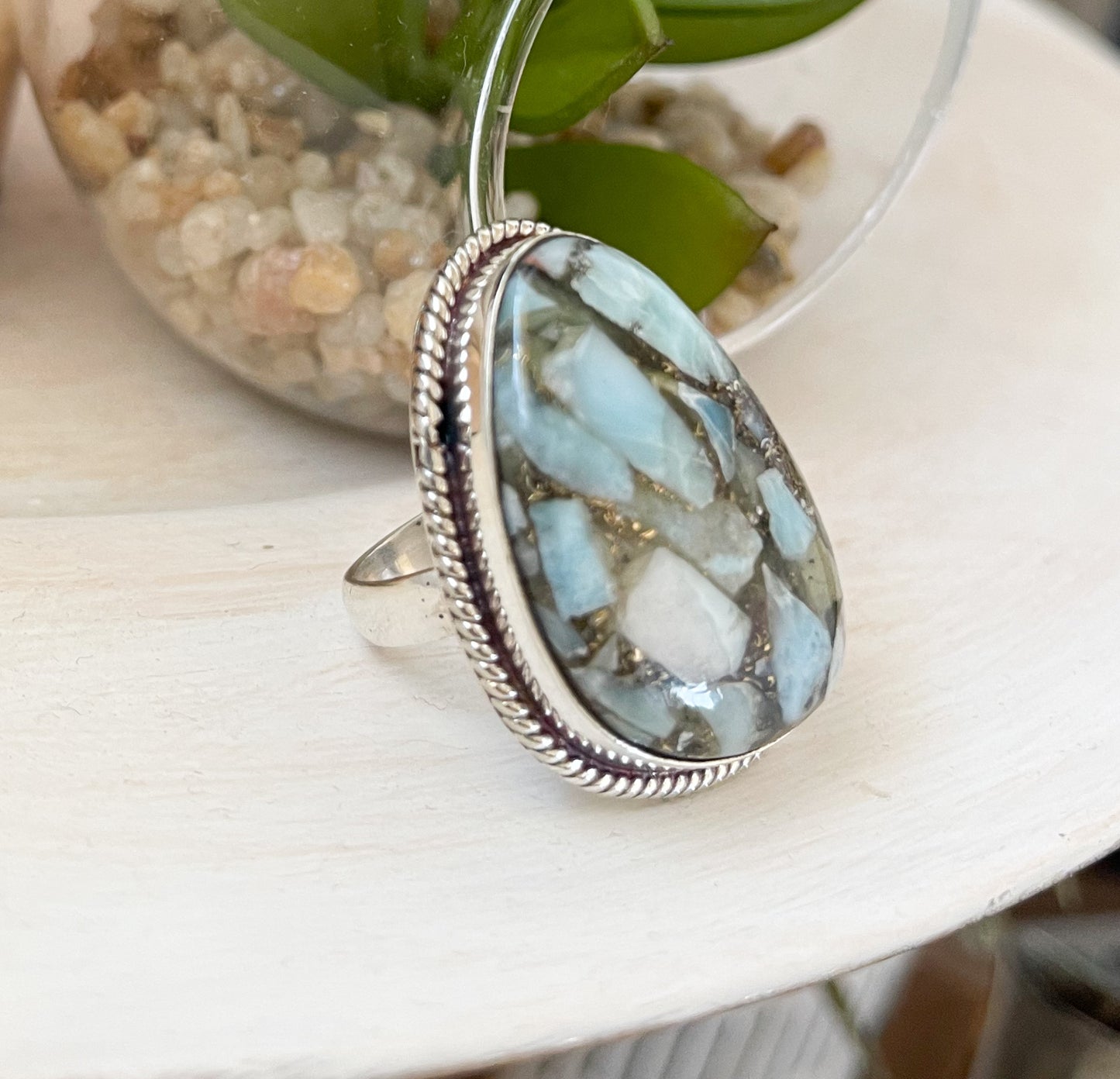 Larimar Copper Sterling Silver Ring