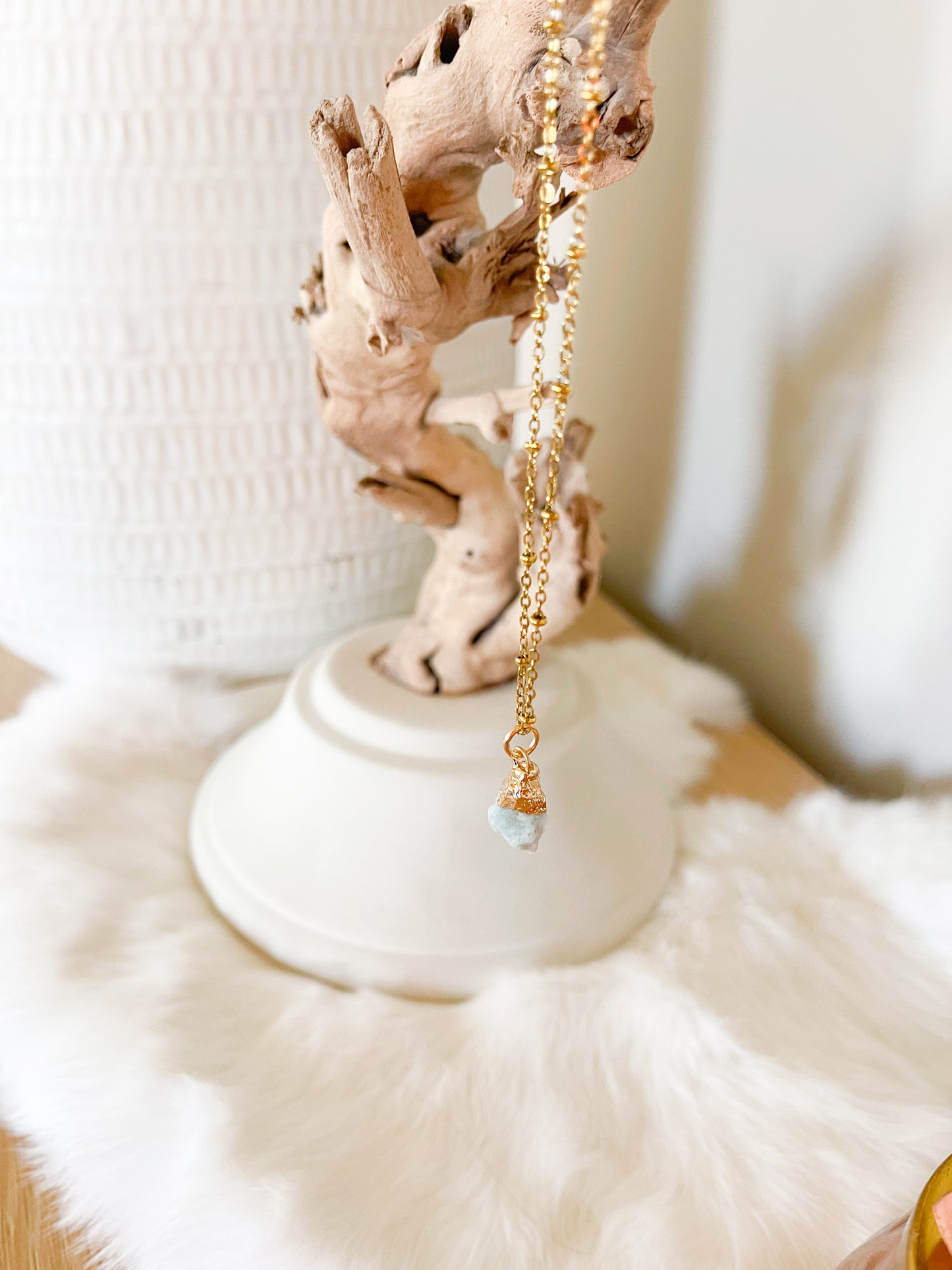 Natural Stone Amazonite Pendant Gold Necklace