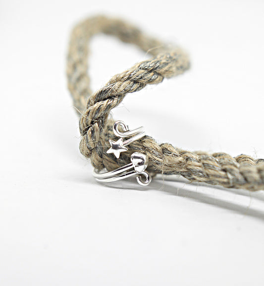 Sterling Silver Heart and Star Adjustable Ring