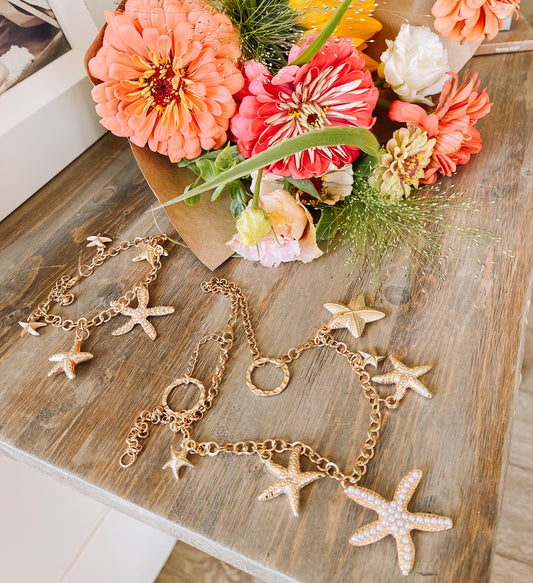 Beach Starfish Charm Necklace and bracelet set