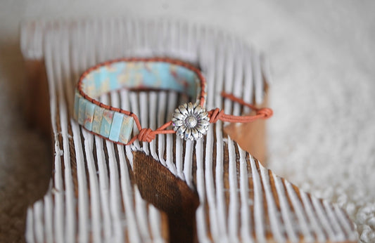 Natural Turquoise Stone and Leather Bracelet