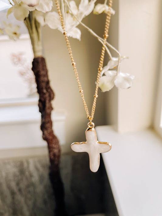 Faux Pearl Cross Pendant Necklace