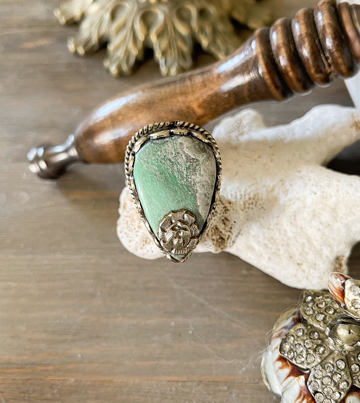 Turquoise German Silver Adjustable Ring