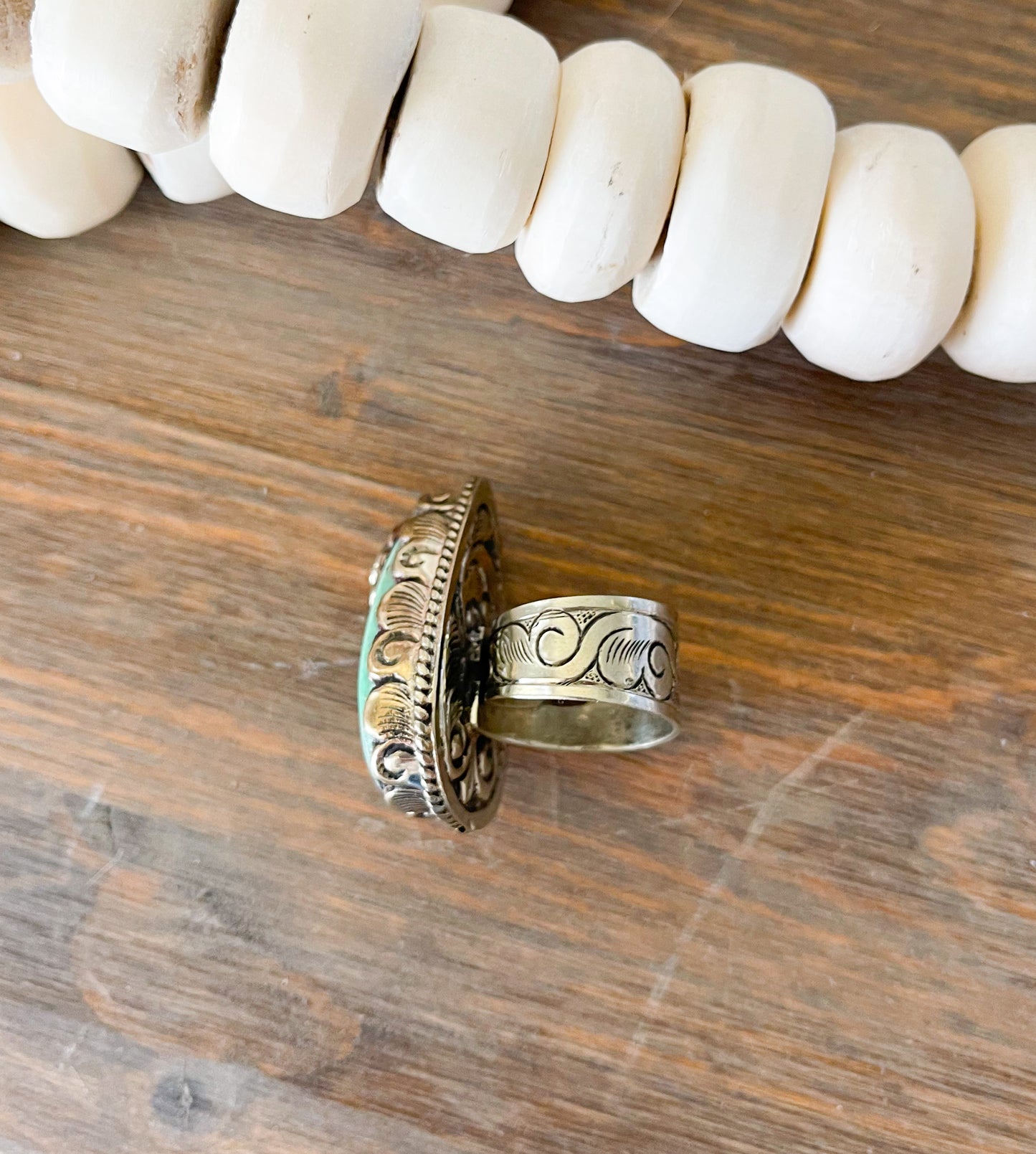 Turquoise German Silver Adjustable Ring