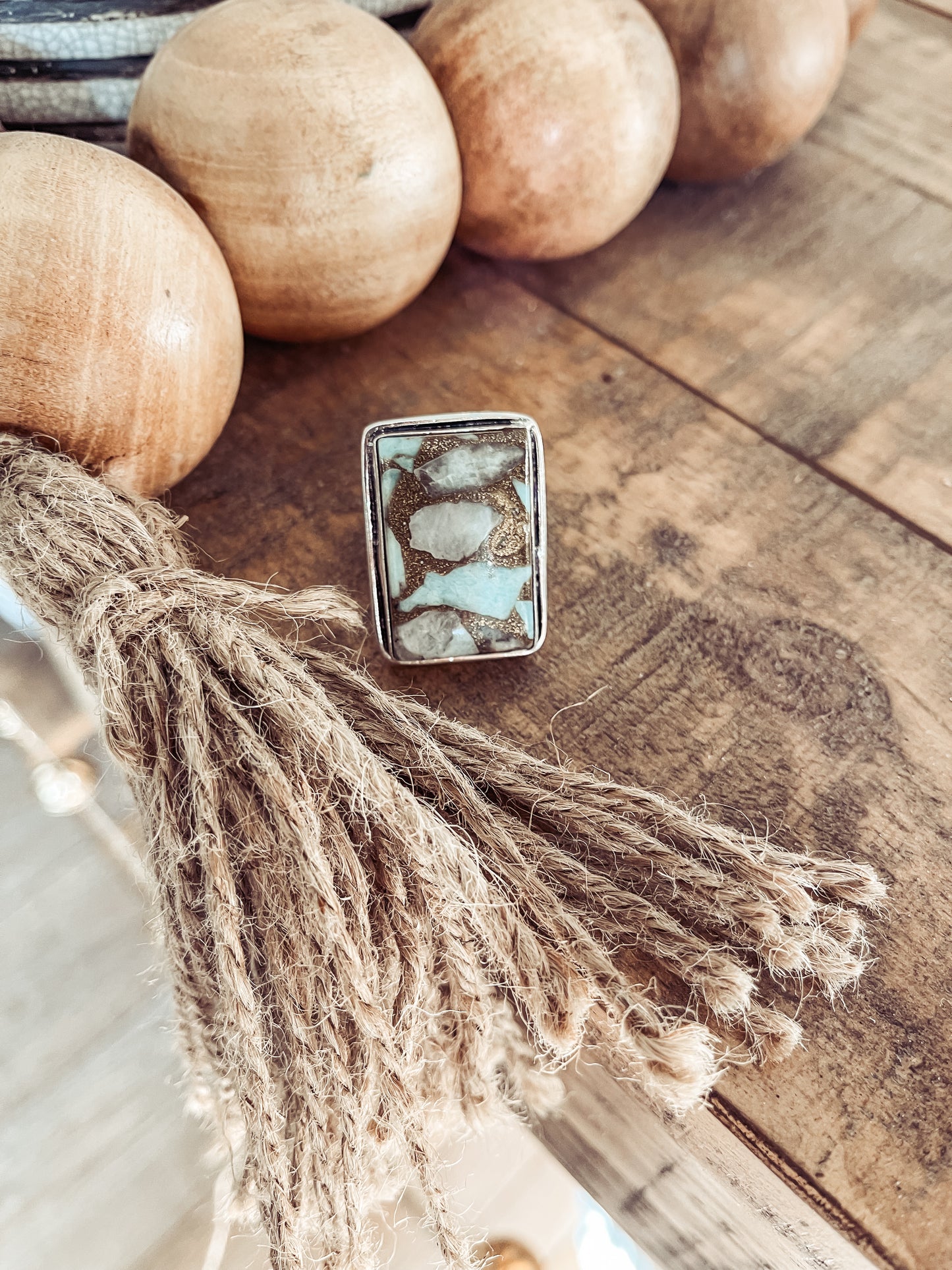 Copper Larmimar Rectangle Sterling Silver Ring
