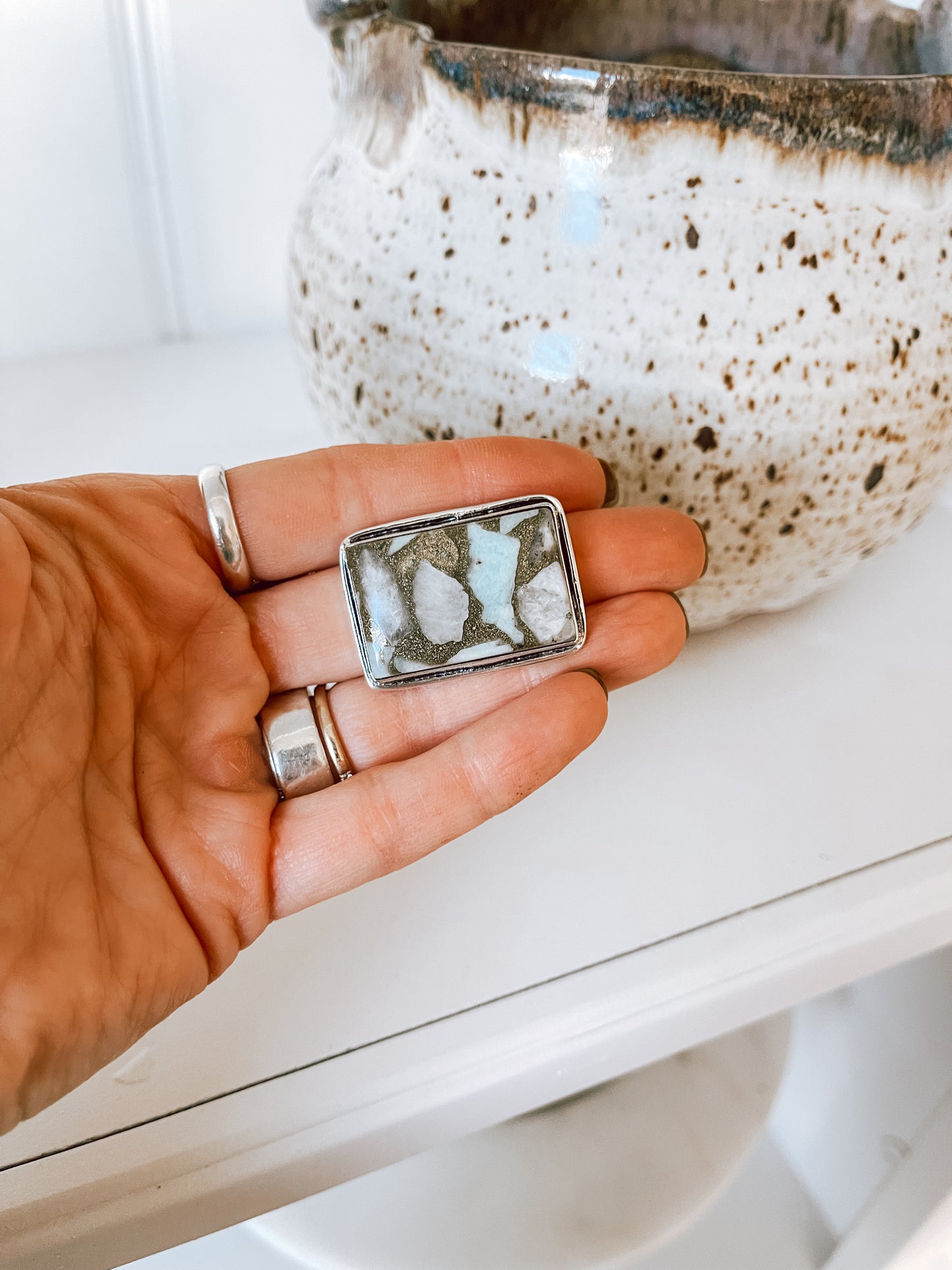 Copper Larmimar Rectangle Sterling Silver Ring
