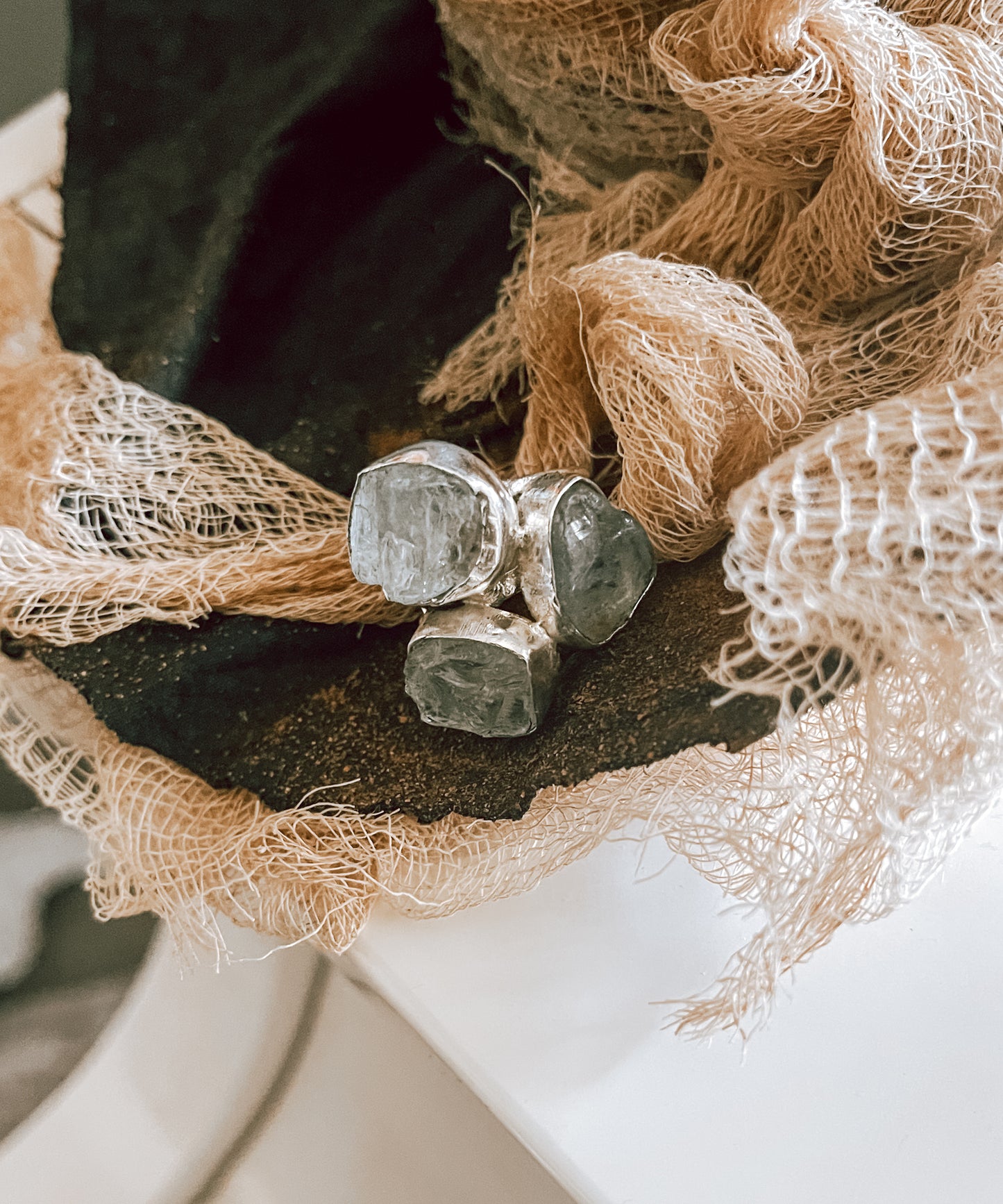 Triple Aquamarine Sterling Silver Ring