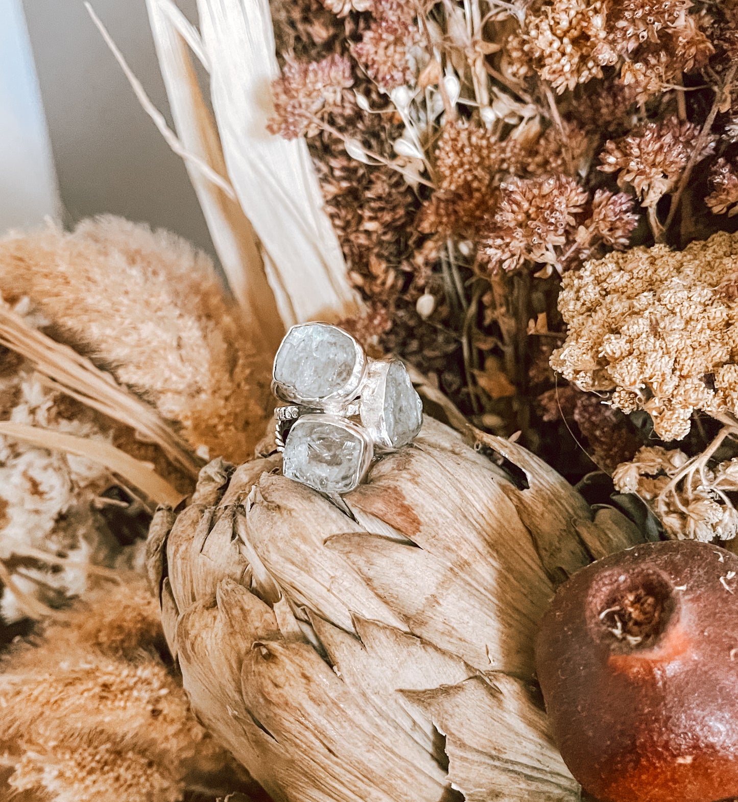Triple Aquamarine Sterling Silver Ring