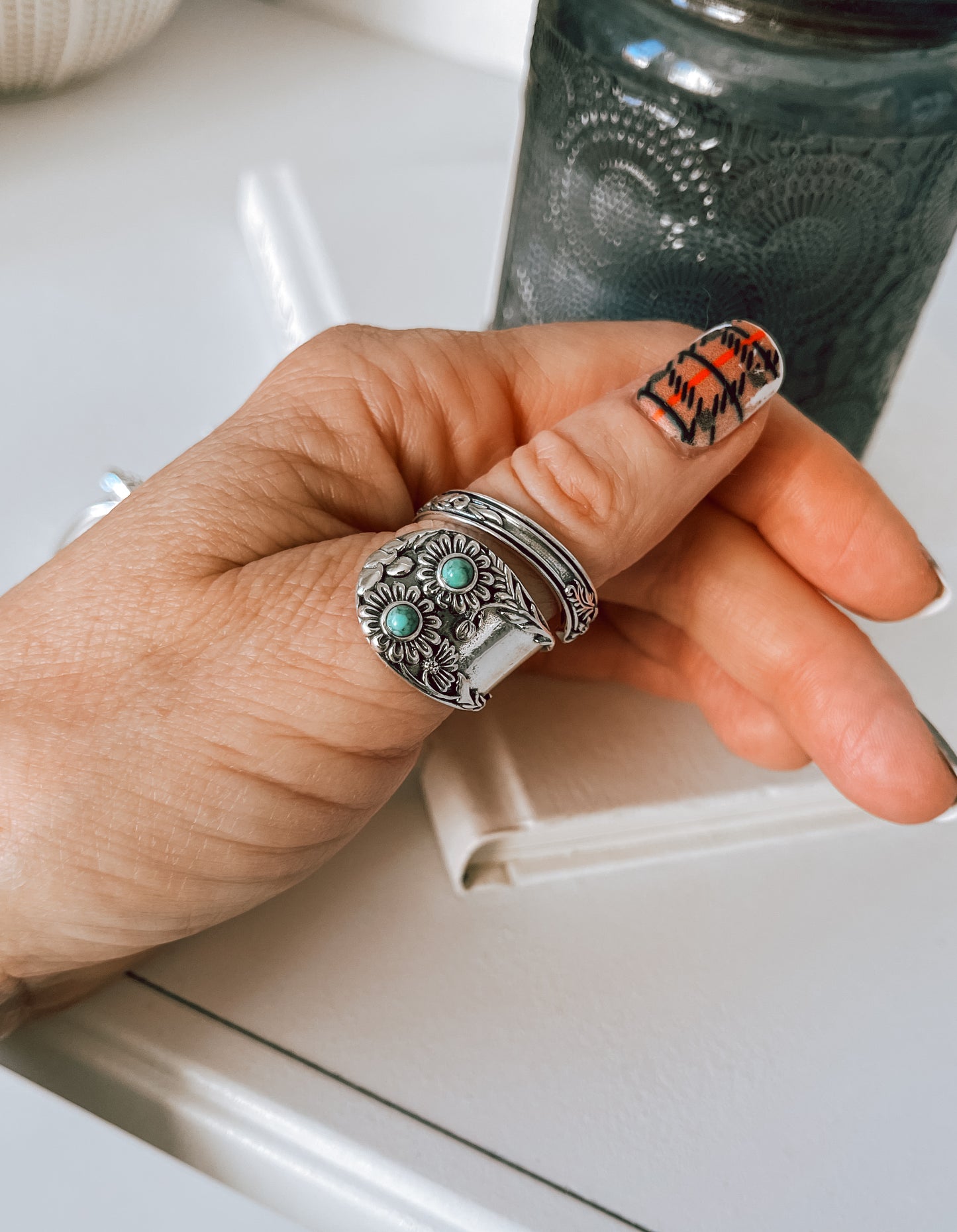 Sterling Silver Spoon Ring with Turquoise