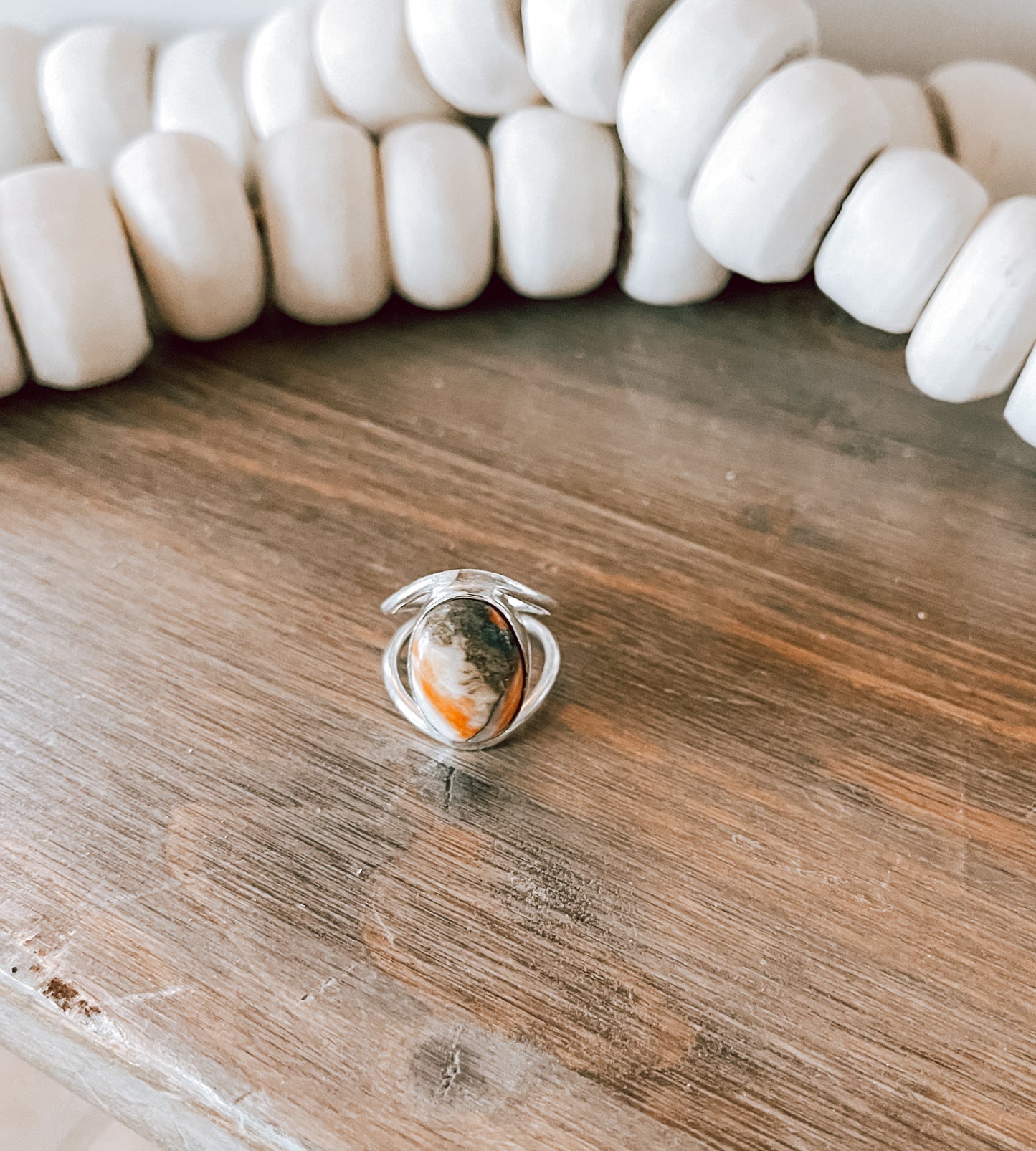 Oyster Copper Turquoise Pinky Sterling Silver Ring