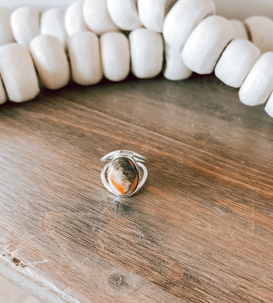 Oyster Copper Turquoise Pinky Sterling Silver Ring