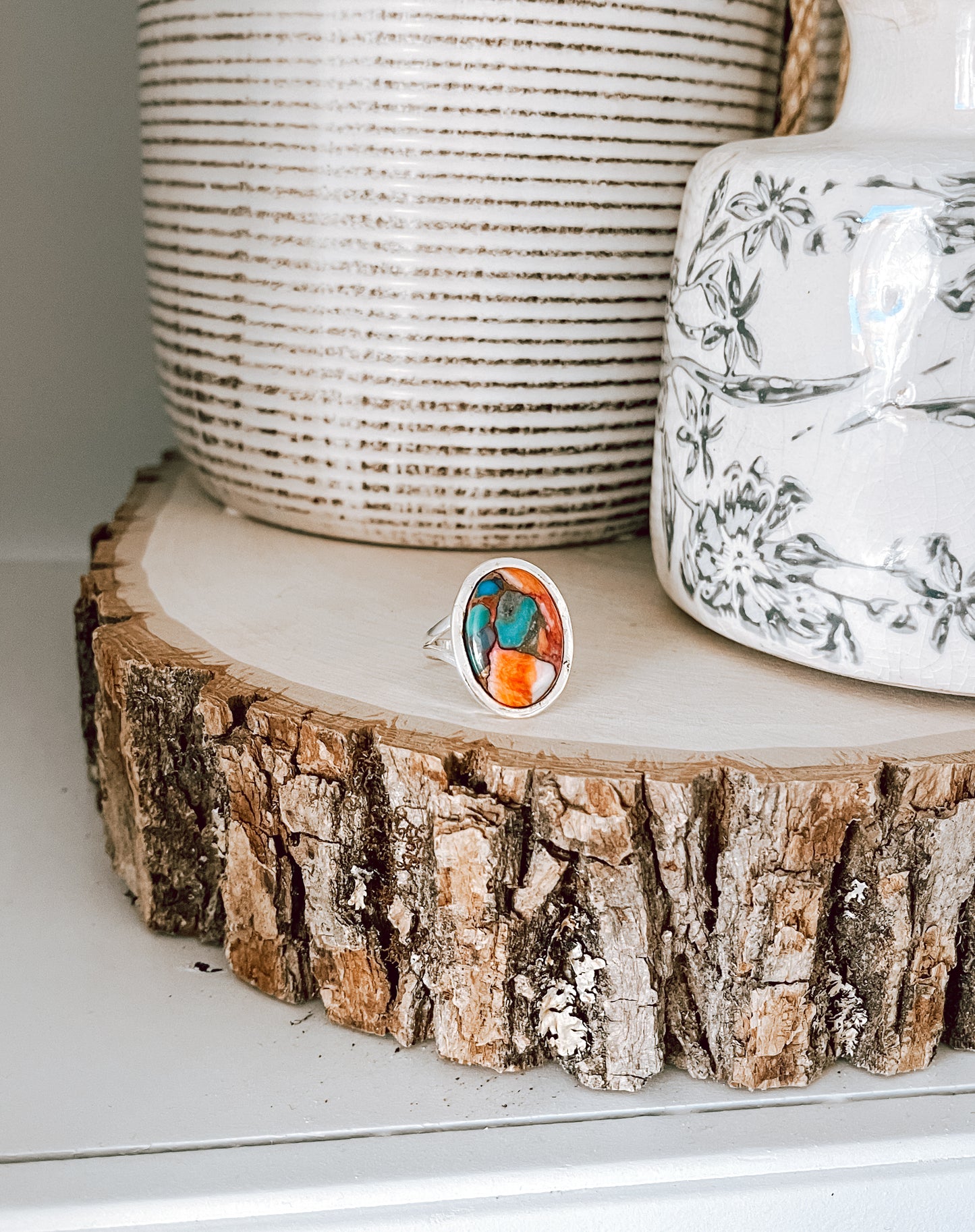 Oyster Copper Turquoise Sterling Silver Ring