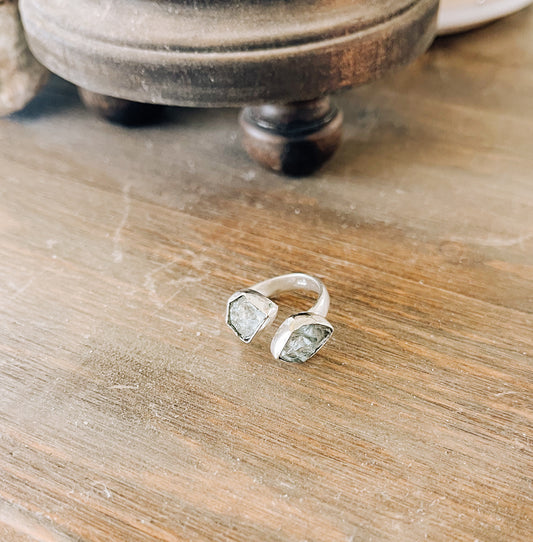 Two Stoned Aquamarine Sterling Silver Ring