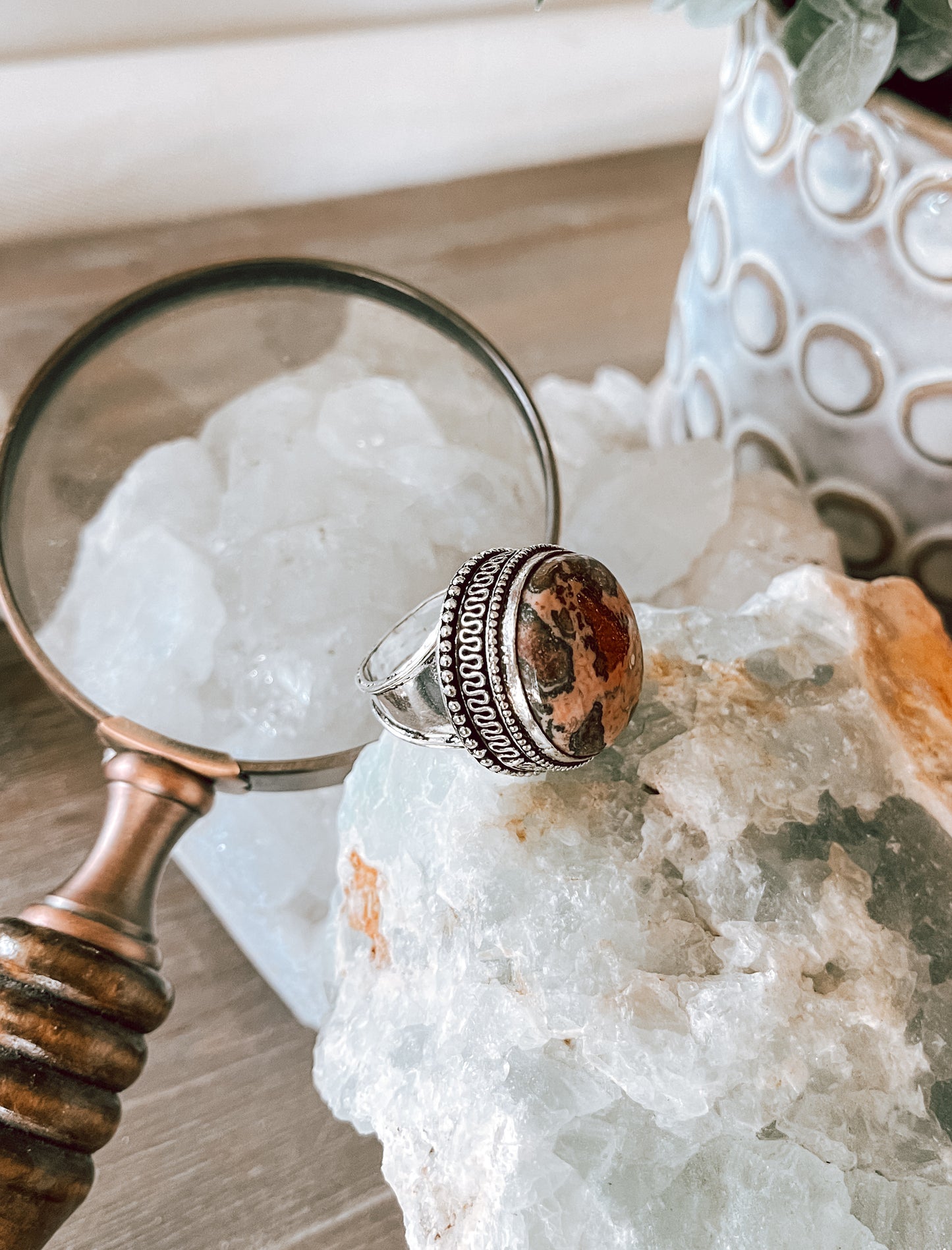 Leopard Skin Jasper Sterling Silver Plated Ring
