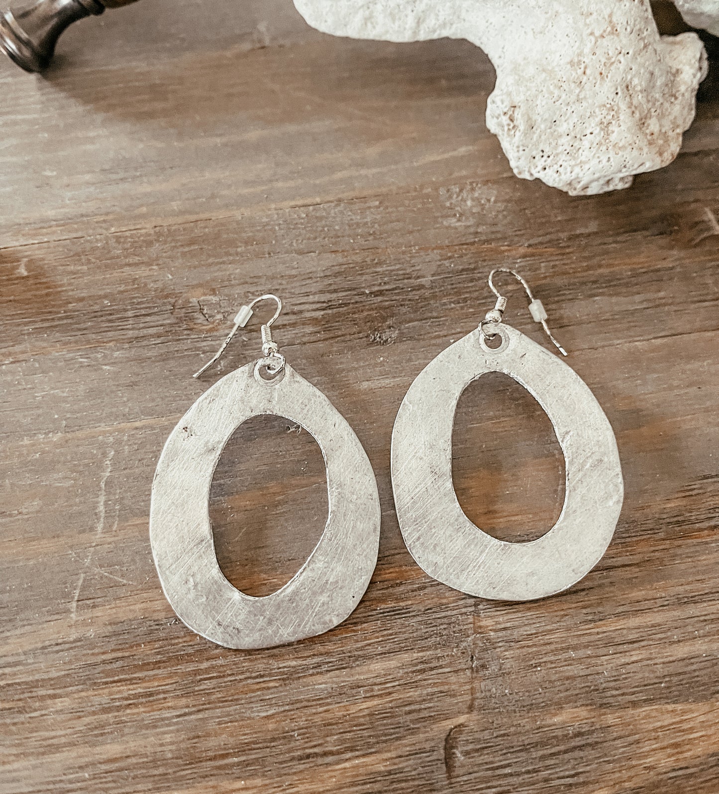 Vintage Silver Metal Oval Hole Earrings