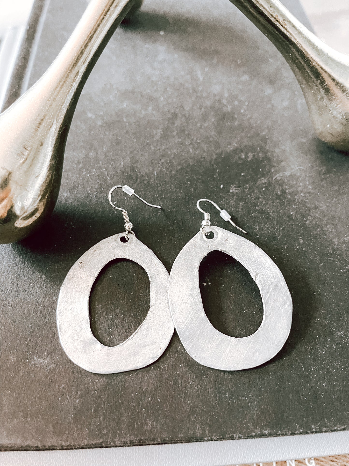 Vintage Silver Metal Oval Hole Earrings