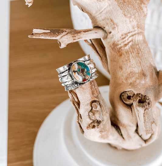 Oyster Turquoise Wide Band Sterling Silver Ring