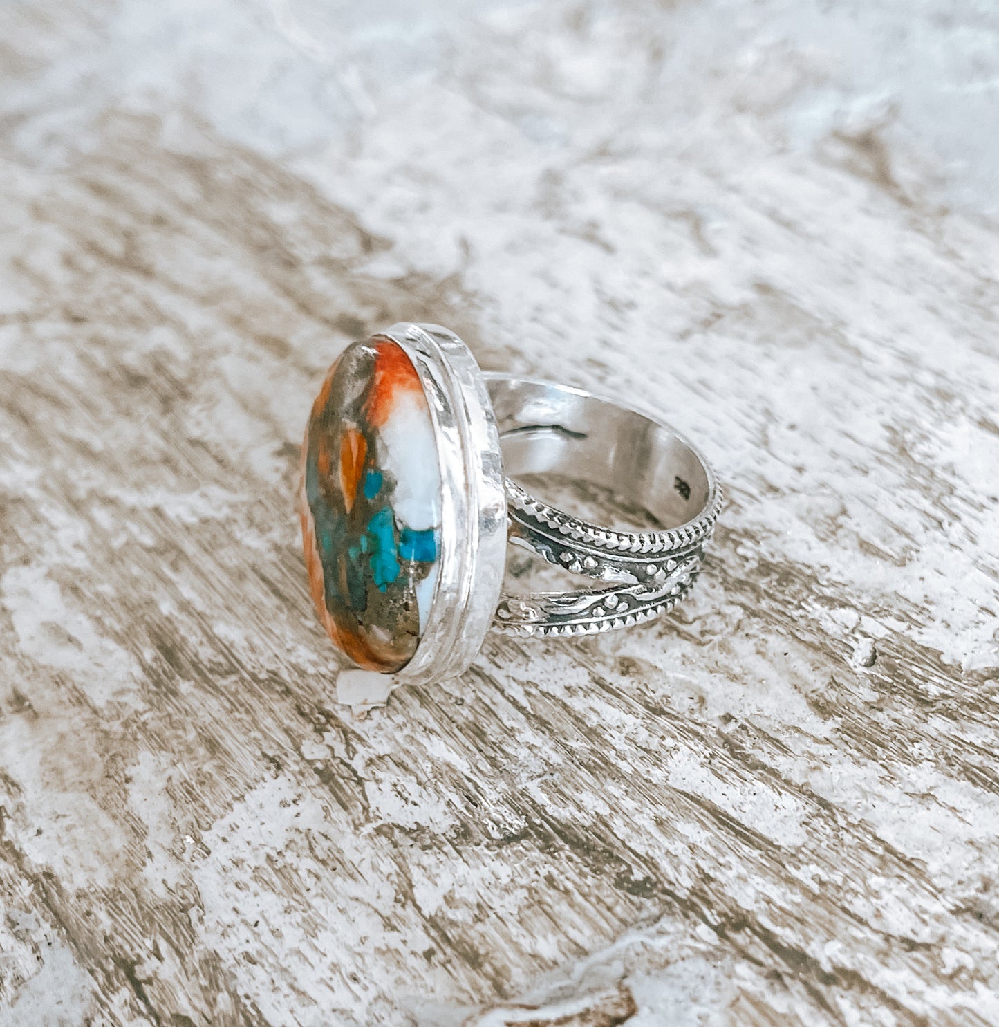 Oyster Copper Turquoise Sterling Silver Ring