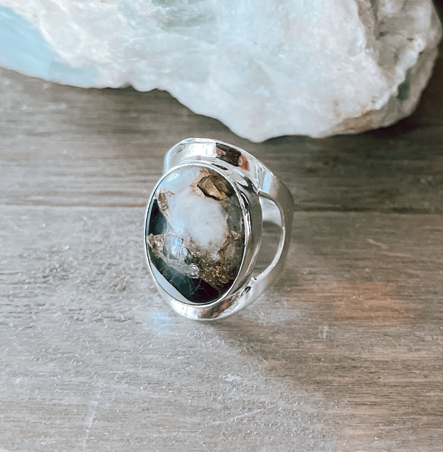 Buffalo Jasper & White Copper Turquoise Sterling Silver Ring