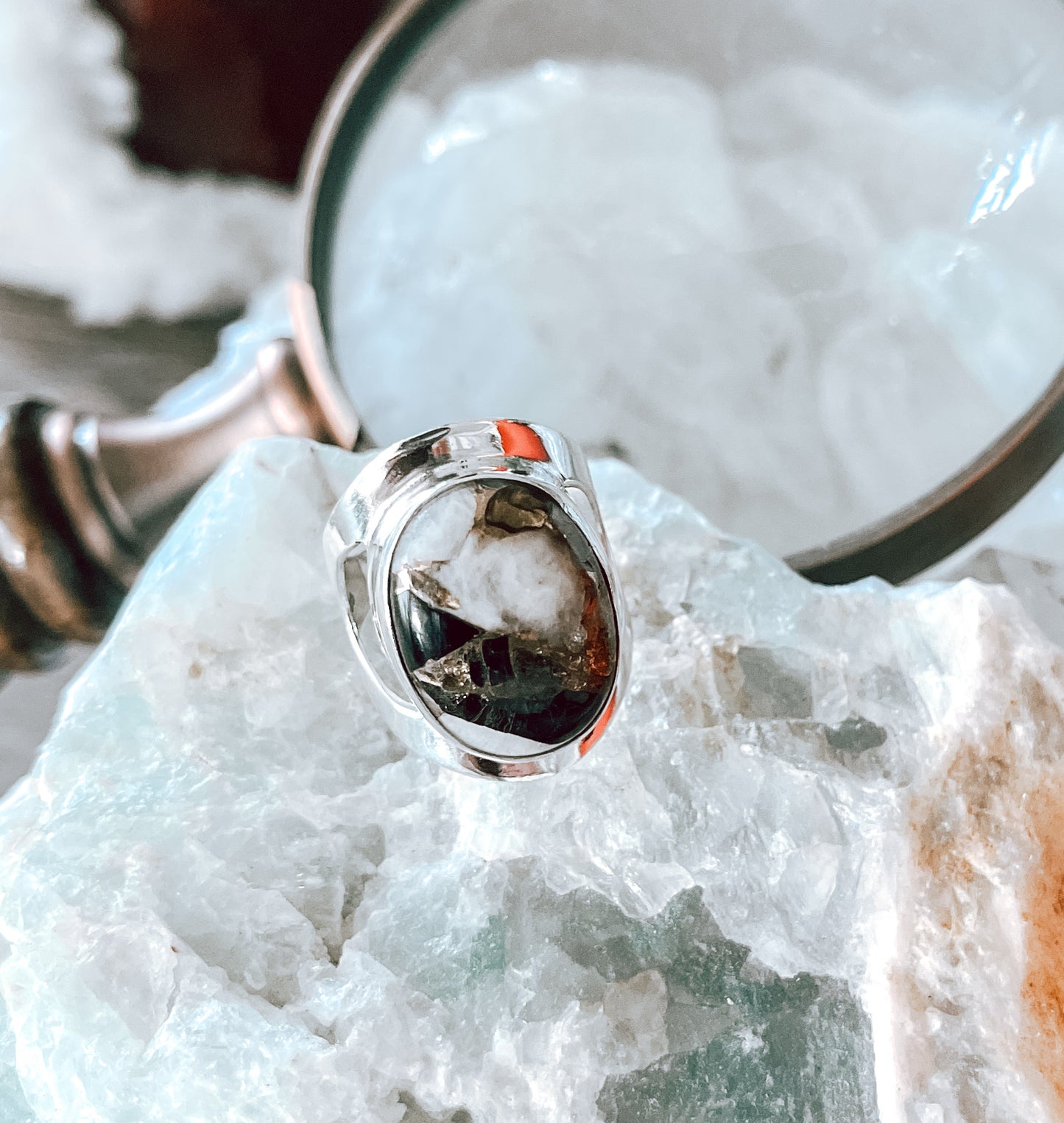 Buffalo Jasper & White Copper Turquoise Sterling Silver Ring