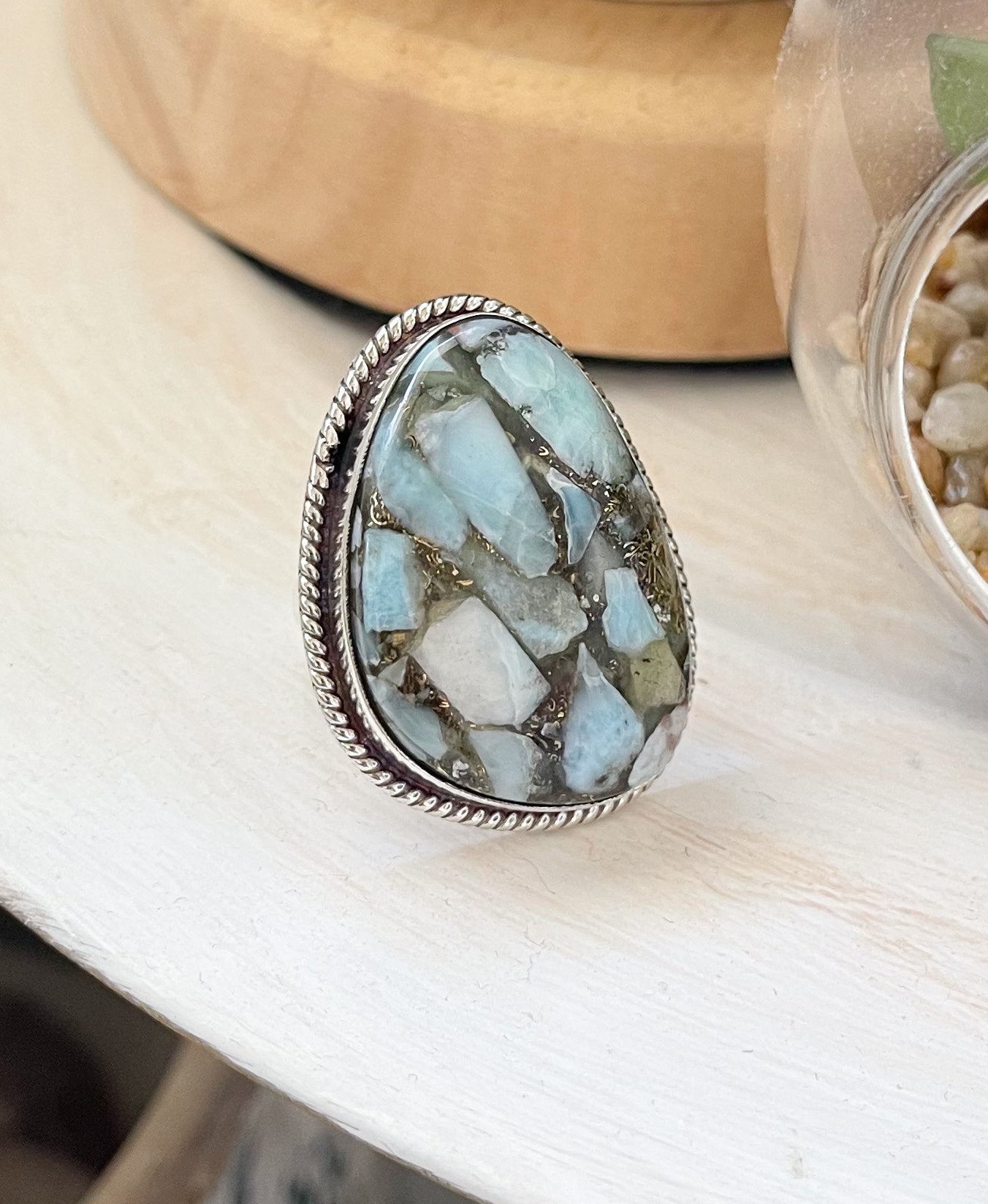 Larimar Copper Sterling Silver Ring