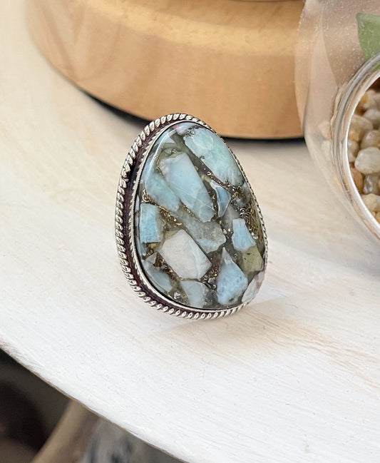 Larimar Copper Sterling Silver Ring