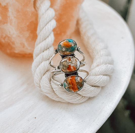 Spiny Oyster Turquoise Sterling Silver Ring