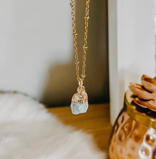Natural Stone Amazonite Pendant Gold Necklace