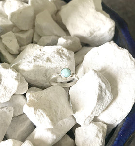 Tiny Minimalist Larimar Stone - Sterling Silver Ring