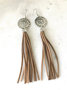 Brown Leather Tassel Earrings