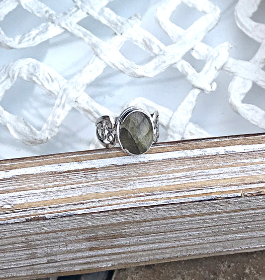 Sterling Silver Patterned Stone Ring