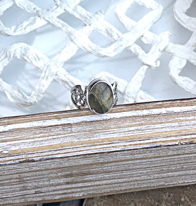 Sterling Silver Patterned Stone Ring