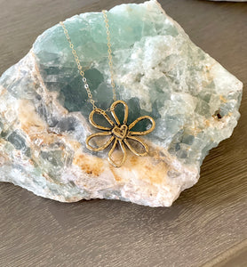 Large Bronze Flower Pendant with 14k Gold Filled Chain